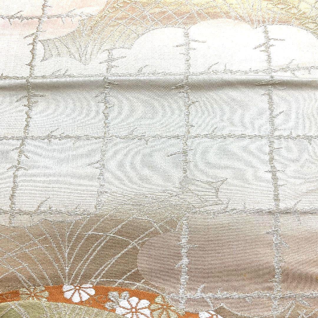 4148# Japanese Vintage Fukuro Obi Belt Kimono Fabric Silk Traditional Gold