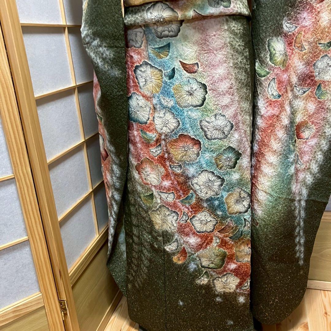5486# Japanese Vintage Furisode Kimono Obi Obijime Obiage 4-Piece Set Silk Robe