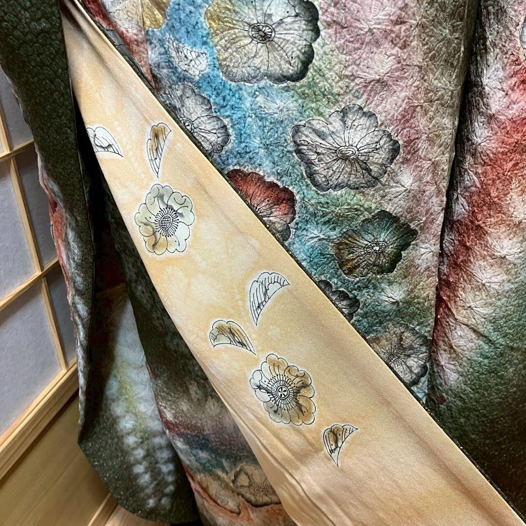 5486# Japanese Vintage Furisode Kimono Obi Obijime Obiage 4-Piece Set Silk Robe