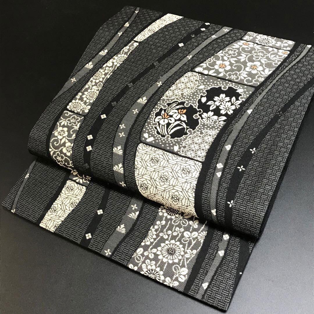 4889# Japanese Vintage Nagoya Obi Belt Kimono Fabric Silk Traditional Black