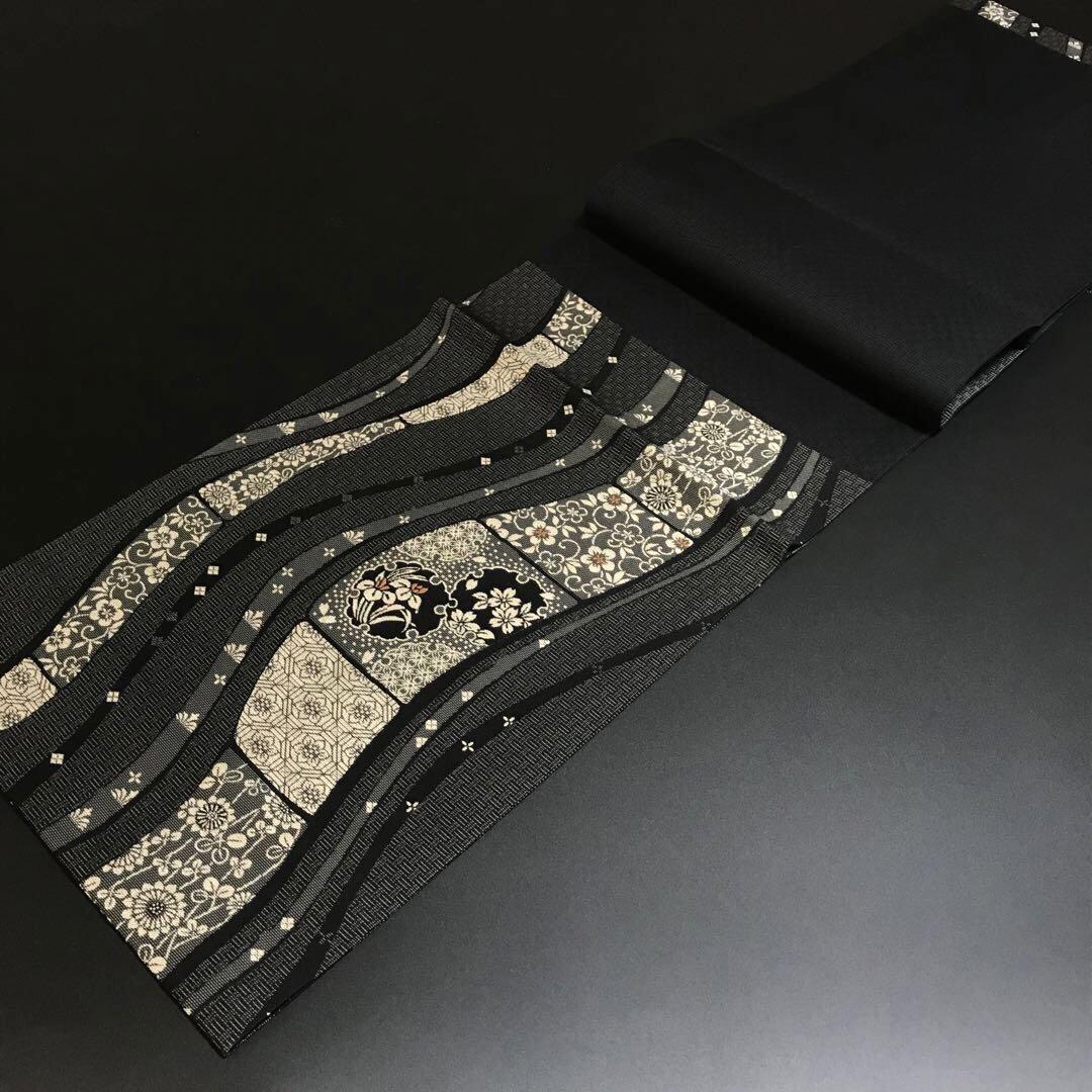 4889# Japanese Vintage Nagoya Obi Belt Kimono Fabric Silk Traditional Black