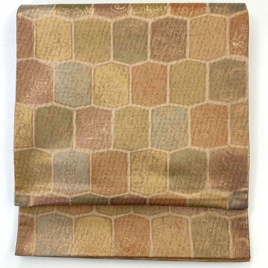 4719# Japanese Vintage Fukuro Obi Belt Kimono Fabric Silk Traditional Gold