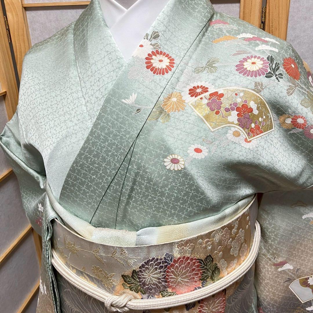 4404# Japanese Kimono Vintage Womens Silk Fabric Robe Kimono only sold Unused