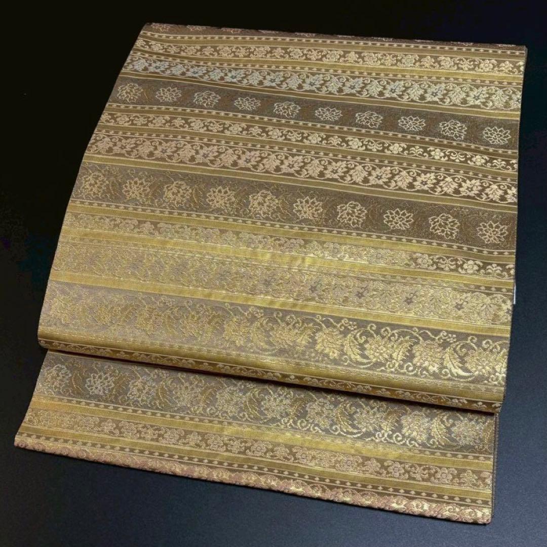 6165# Japanese Vintage Fukuro Obi Belt Kimono Fabric Silk Traditional Gold