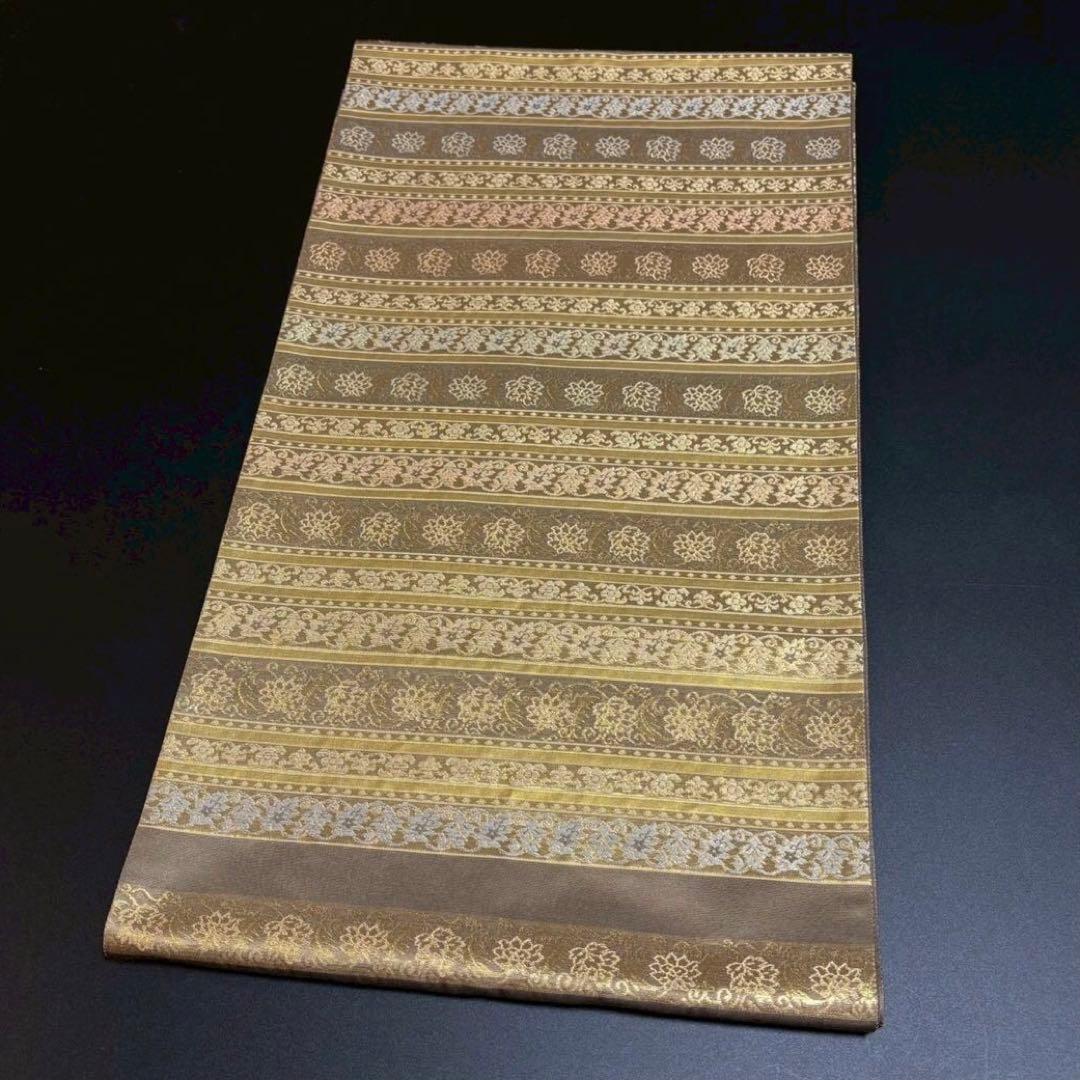 6165# Japanese Vintage Fukuro Obi Belt Kimono Fabric Silk Traditional Gold