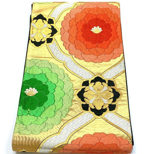 4084# Japanese Vintage Fukuro Obi Belt Kimono Fabric Silk Traditional Embroidery