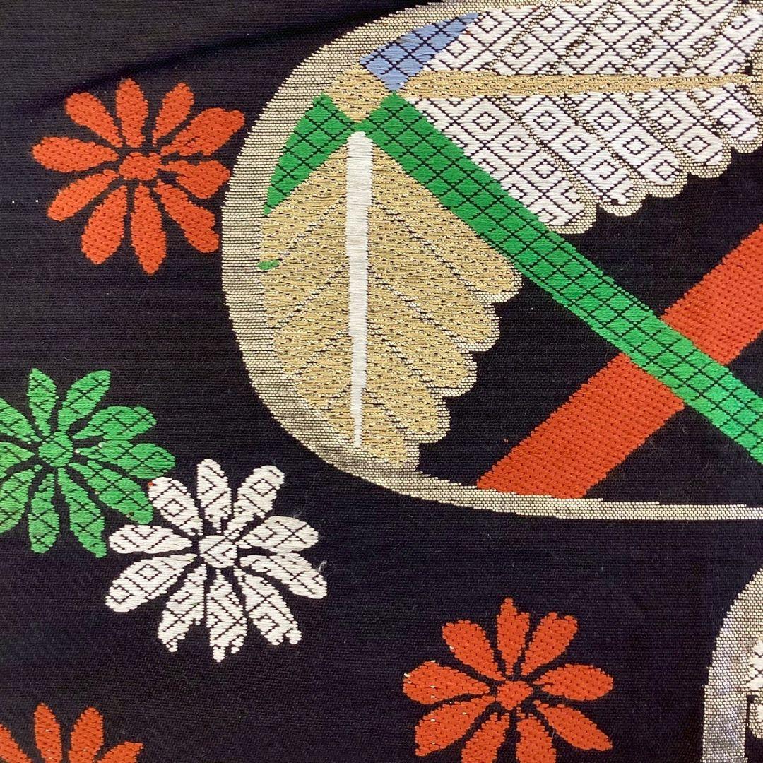 4242# Japanese Vintage Fukuro Obi Belt Kimono Fabric Silk Traditional black