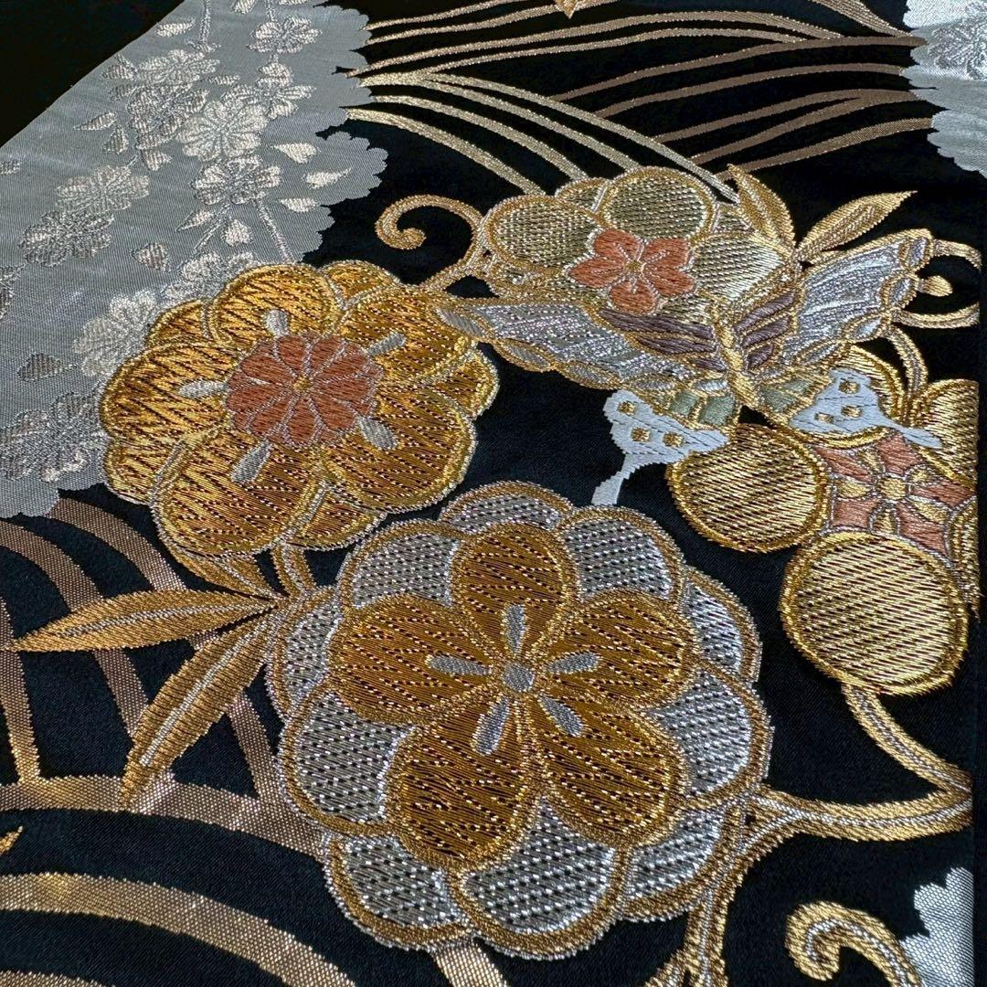 8481# Japanese Vintage Fukuro Obi Belt Kimono Fabric Silk Traditional Black