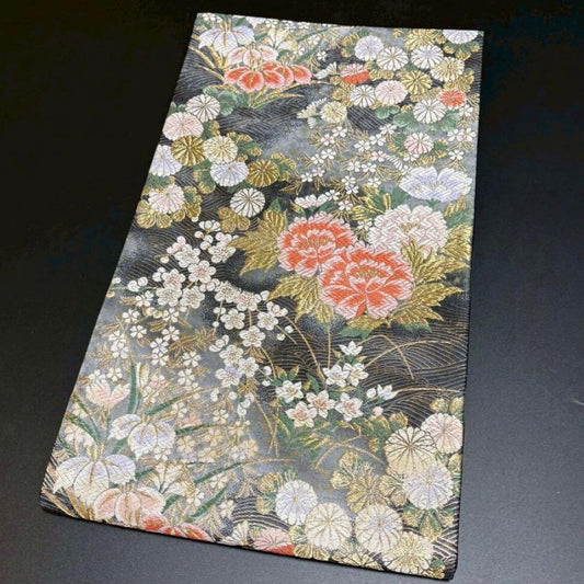 8480# Japanese Vintage Fukuro Obi Belt Kimono Fabric Silk Traditional Black