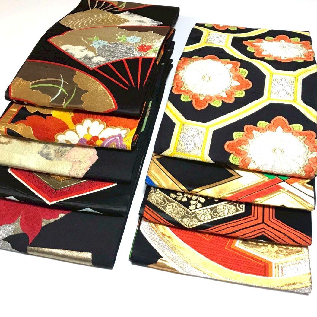 6134# Japanese Vintage Bundle 9pcs Set Bulk Obi Belt Kimono Pure Silk Wholesale