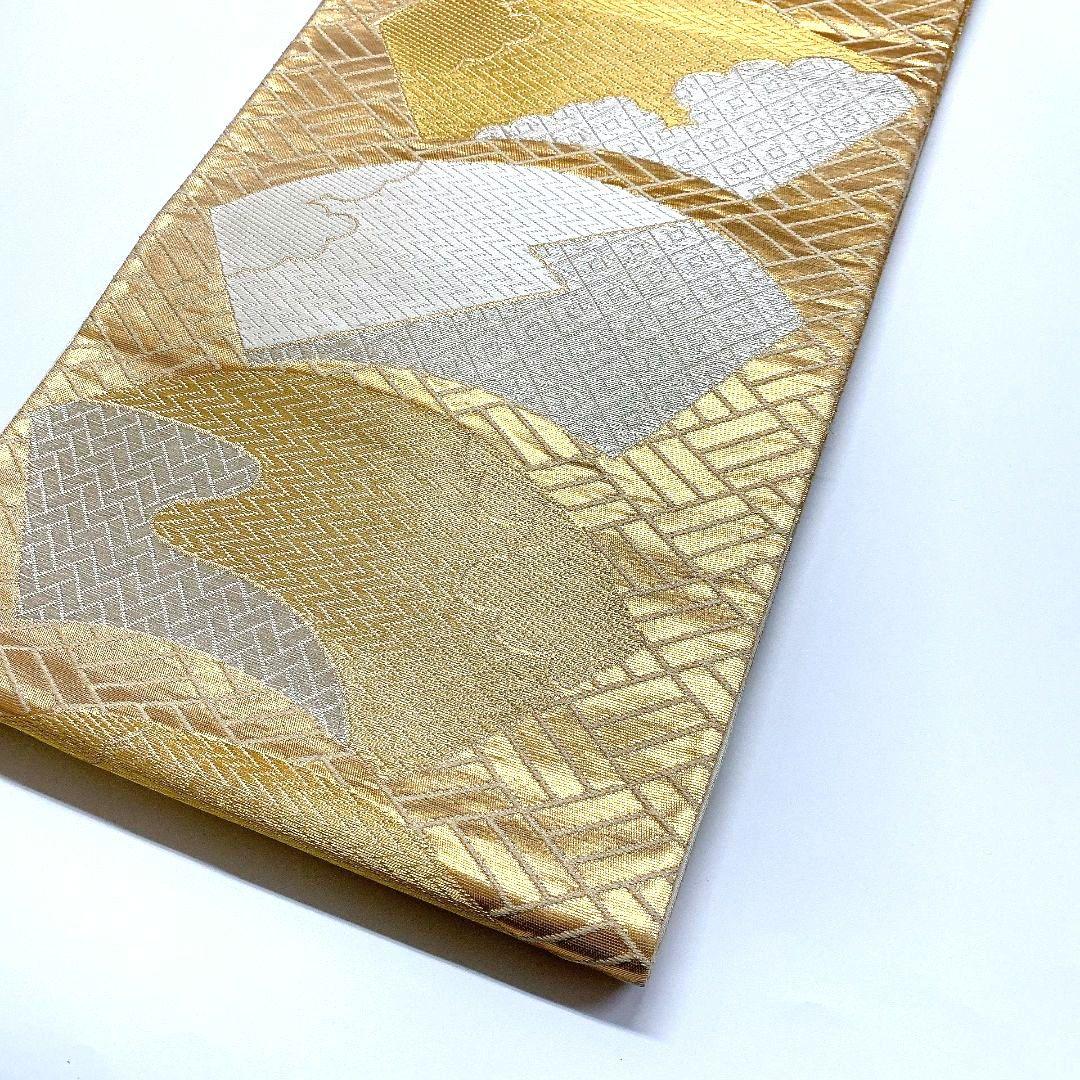 3757# Japanese Vintage Fukuro Obi Belt Kimono Fabric Silk Traditional Gold