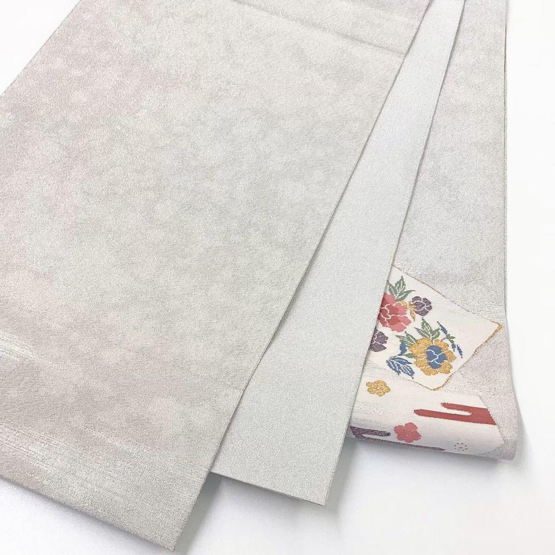 4733# Japanese Vintage Fukuro Obi Belt Kimono Fabric Silk Traditional Silver