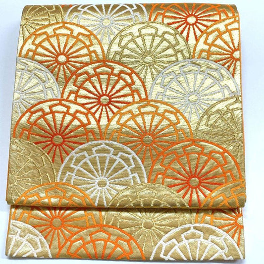 4092# Japanese Vintage Fukuro Obi Belt Kimono Fabric Silk Traditional Gold