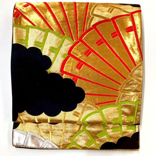 3545# Japanese Vintage Fukuro Obi Belt Kimono Fabric Silk Traditional Black　