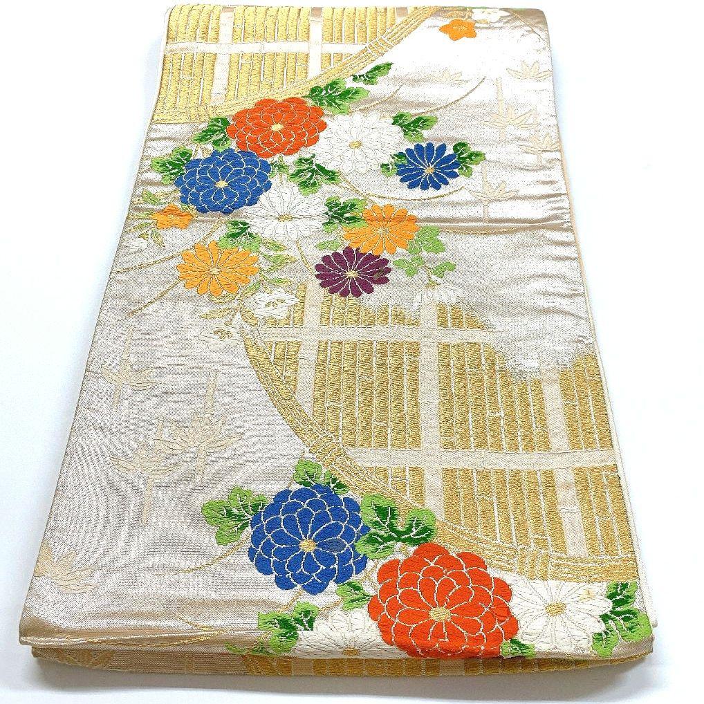 3307# Japanese Vintage Fukuro Obi Belt Kimono Fabric Silk Traditional Embroidery