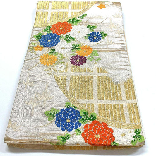 3307# Japanese Vintage Fukuro Obi Belt Kimono Fabric Silk Traditional Embroidery
