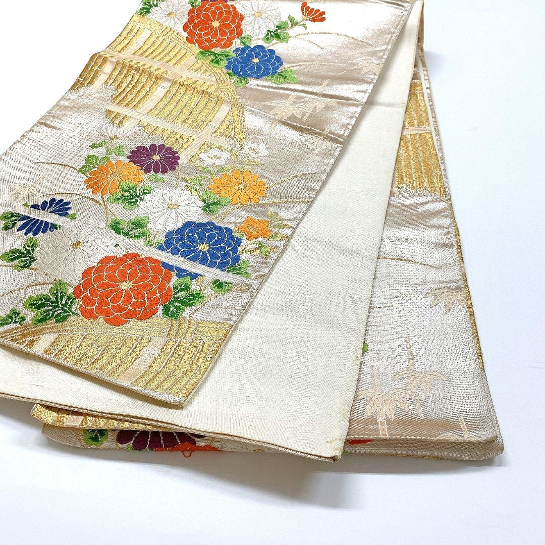 3307# Japanese Vintage Fukuro Obi Belt Kimono Fabric Silk Traditional Embroidery