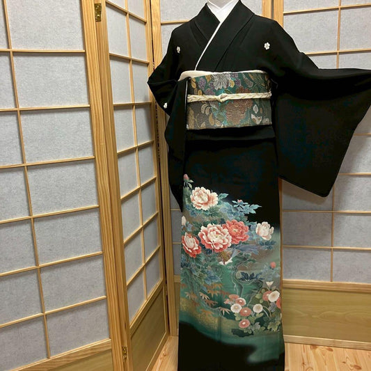 4419# Japanese Tomesode Kimono Vintage Womens Silk Fabric Robe Kimono only sold
