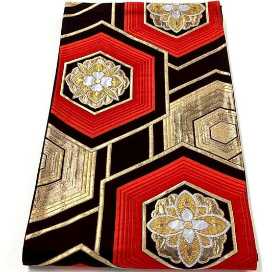 4696# Japanese Vintage Fukuro Obi Belt Kimono Fabric Silk Traditional Black
