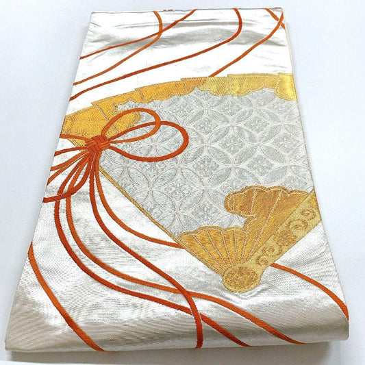 4480# Japanese Vintage Fukuro Obi Belt Kimono Fabric Silk Traditional Silver