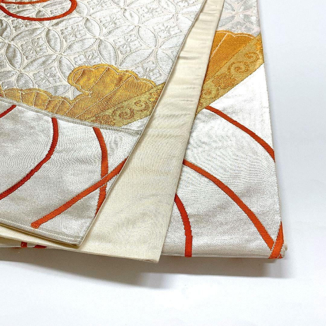 4480# Japanese Vintage Fukuro Obi Belt Kimono Fabric Silk Traditional Silver