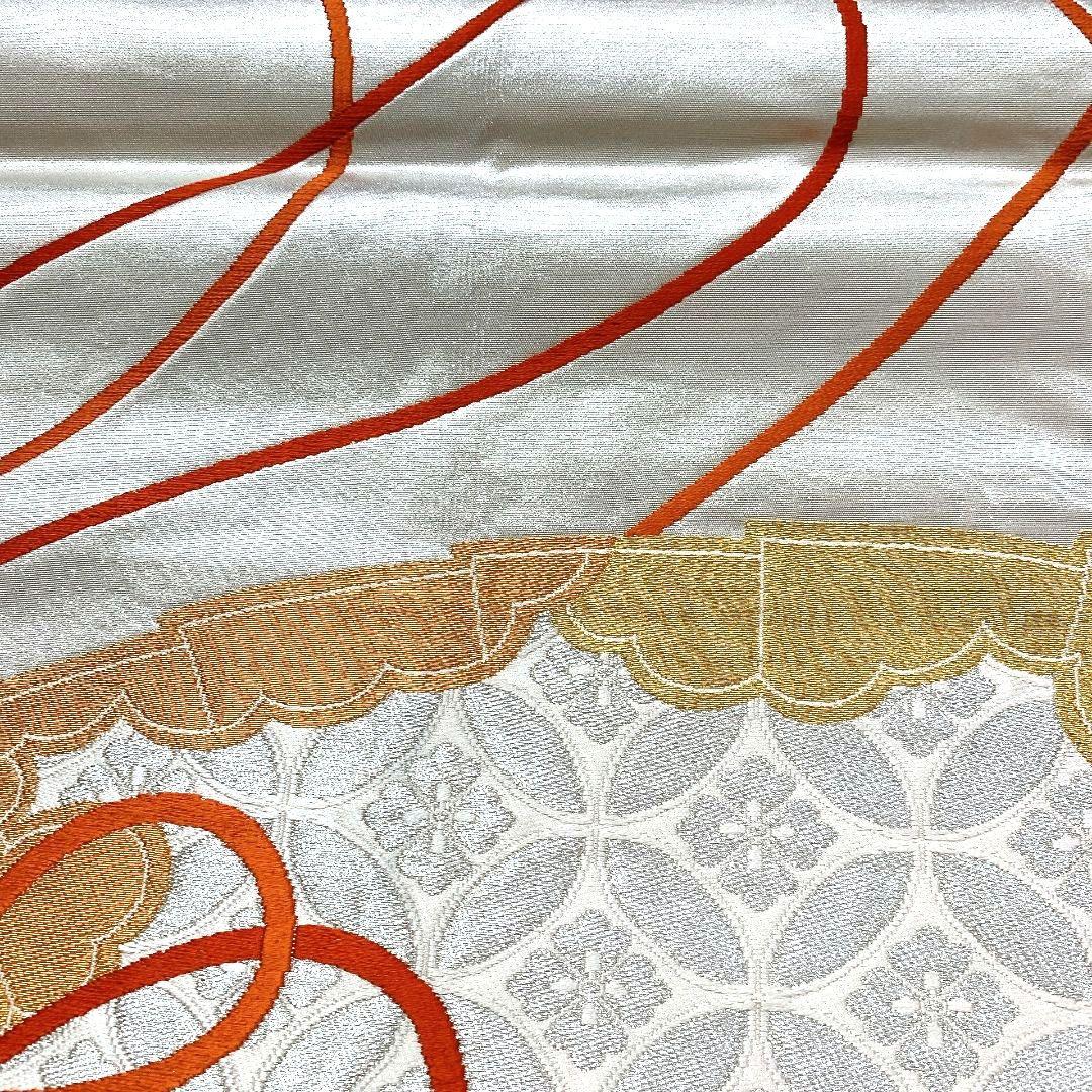 4480# Japanese Vintage Fukuro Obi Belt Kimono Fabric Silk Traditional Silver