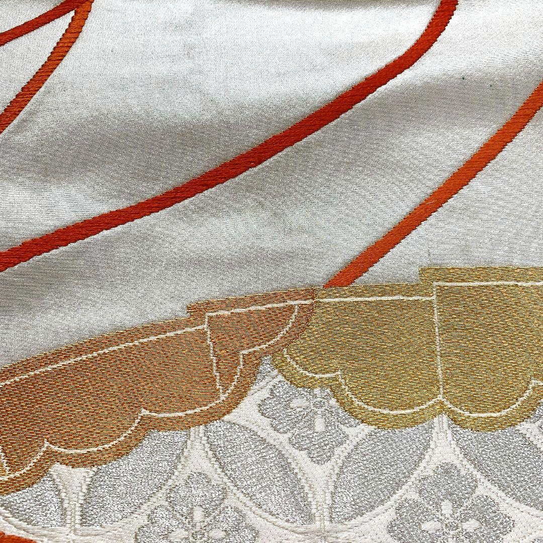 4480# Japanese Vintage Fukuro Obi Belt Kimono Fabric Silk Traditional Silver