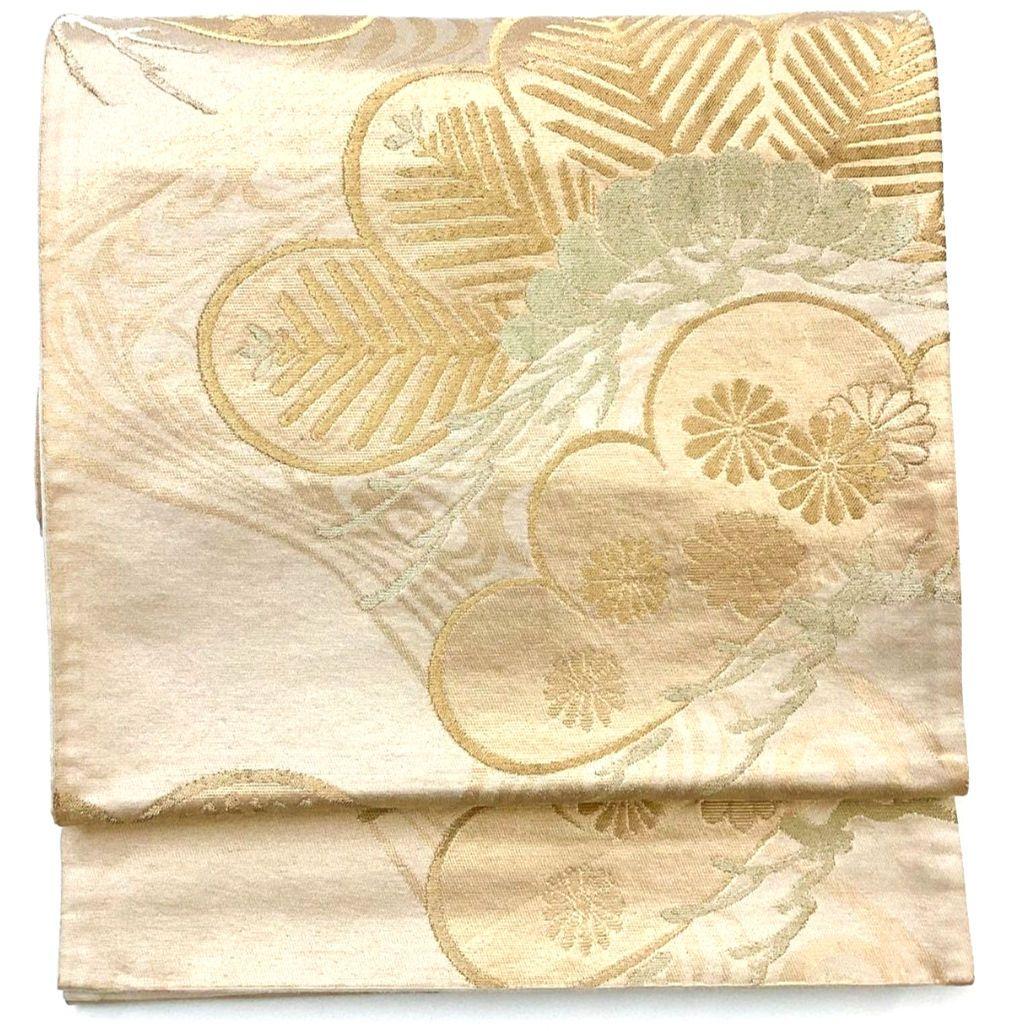 4987# Japanese Vintage Fukuro Obi Belt Kimono Fabric Silk Traditional Gold