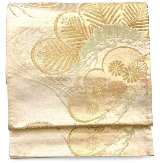 4987# Japanese Vintage Fukuro Obi Belt Kimono Fabric Silk Traditional Gold