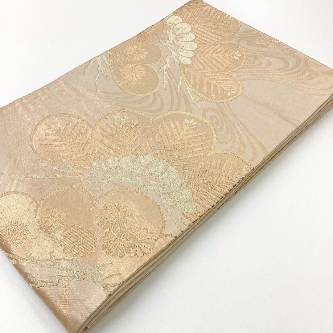 4987# Japanese Vintage Fukuro Obi Belt Kimono Fabric Silk Traditional Gold