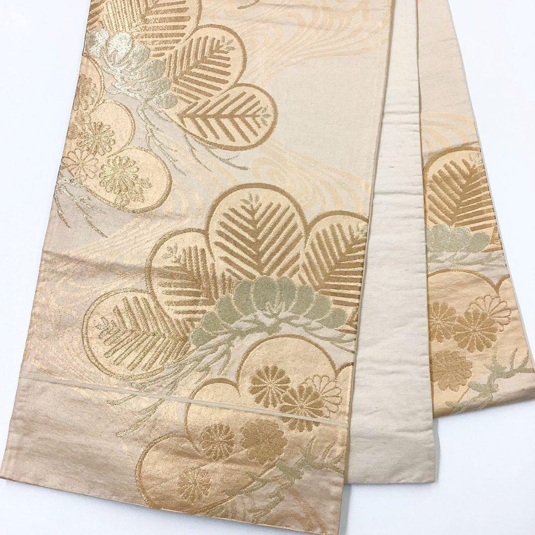 4987# Japanese Vintage Fukuro Obi Belt Kimono Fabric Silk Traditional Gold