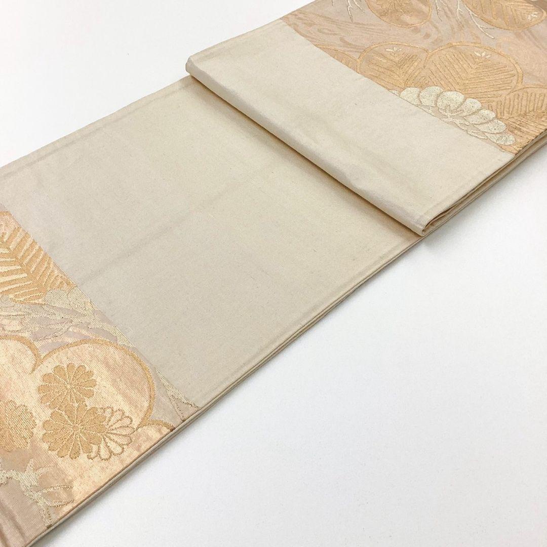 4987# Japanese Vintage Fukuro Obi Belt Kimono Fabric Silk Traditional Gold