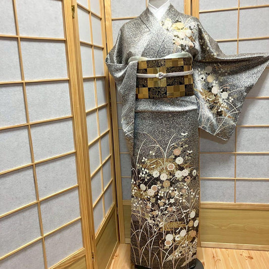 4398# Japanese Kimono Vintage Womens Silk Fabric Robe Kimono only sold