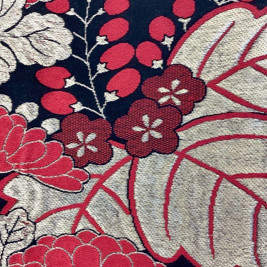 4914# Japanese Vintage Fukuro Obi Belt Kimono Fabric Silk Traditional Black