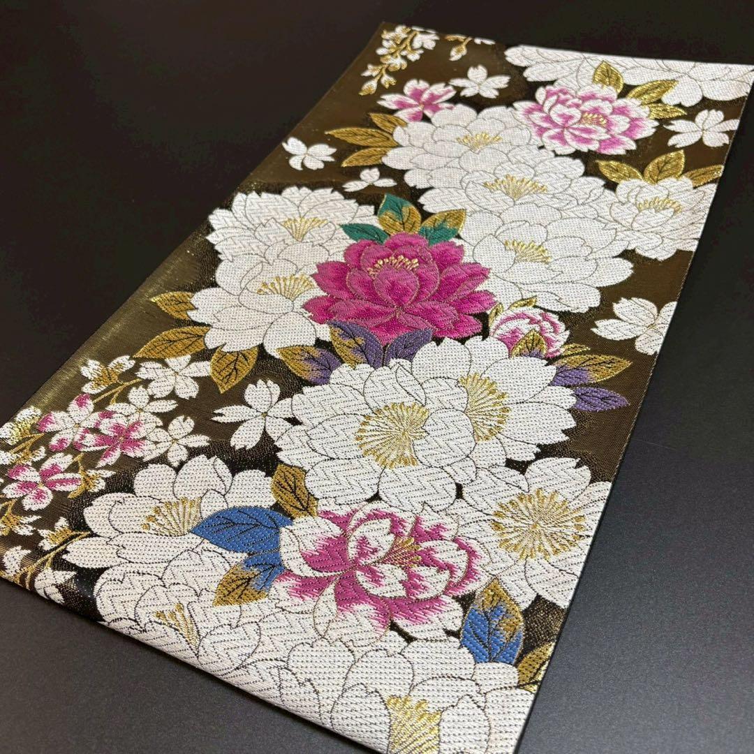 8478# Japanese Vintage Fukuro Obi Belt Kimono Fabric Silk Traditional Gold