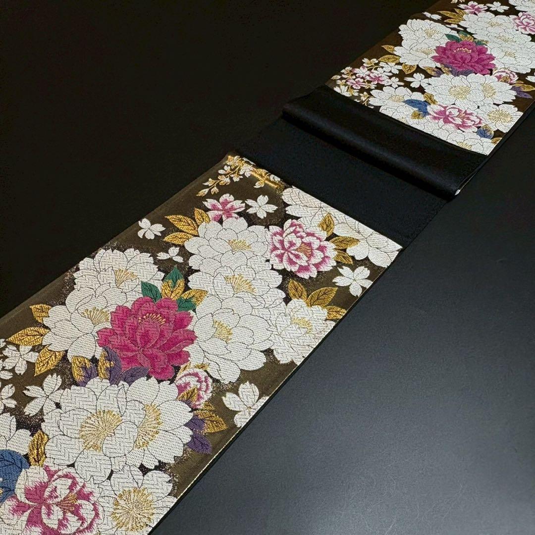 8478# Japanese Vintage Fukuro Obi Belt Kimono Fabric Silk Traditional Gold
