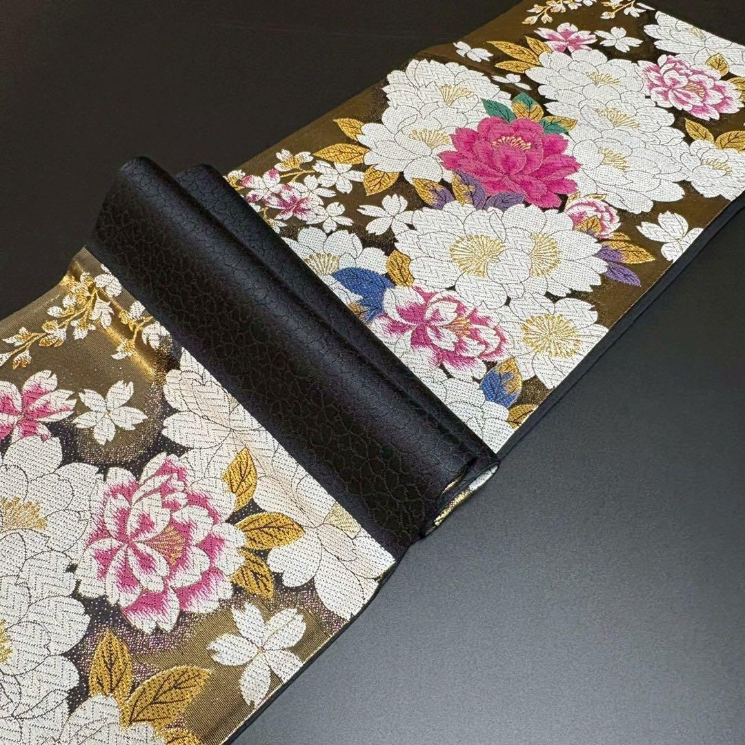 8478# Japanese Vintage Fukuro Obi Belt Kimono Fabric Silk Traditional Gold