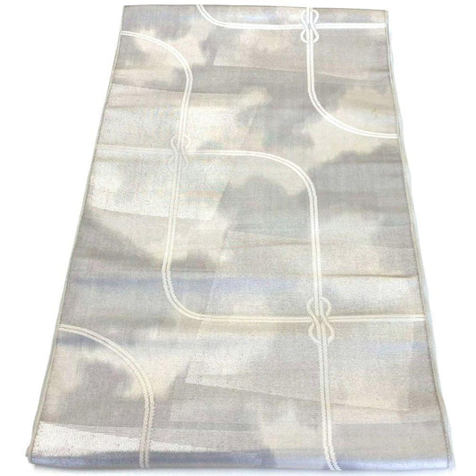 3614# Japanese Vintage Fukuro Obi Belt Kimono Fabric Silk Traditional Silver