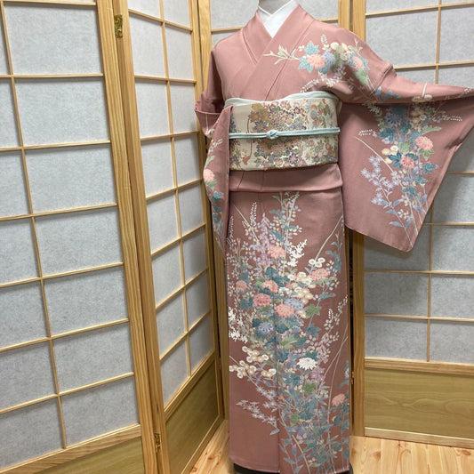 3414# Japanese Kimono Vintage Womens Silk Fabric Robe Kimono only sold Pink