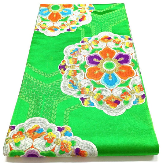 4518# Japanese Vintage Fukuro Obi Belt Kimono Fabric Silk Traditional Embroidery