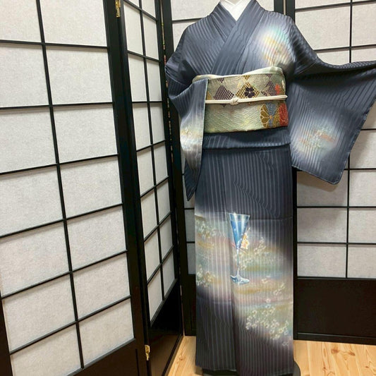 5464# Japanese Kimono Vintage Womens Silk Fabric Robe Kimono only sold