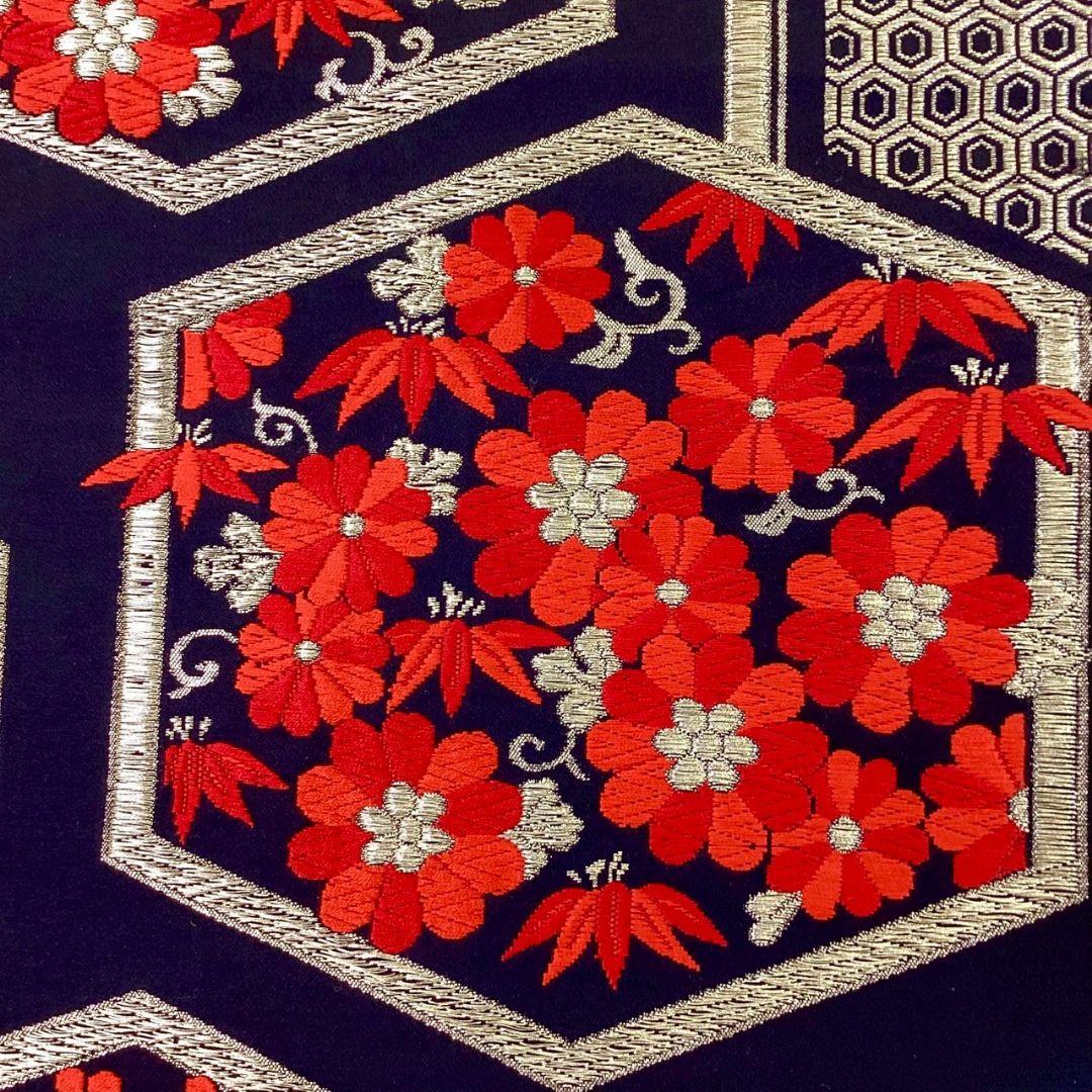 4947# Japanese Vintage Fukuro Obi Belt Kimono Fabric Silk Traditional Black