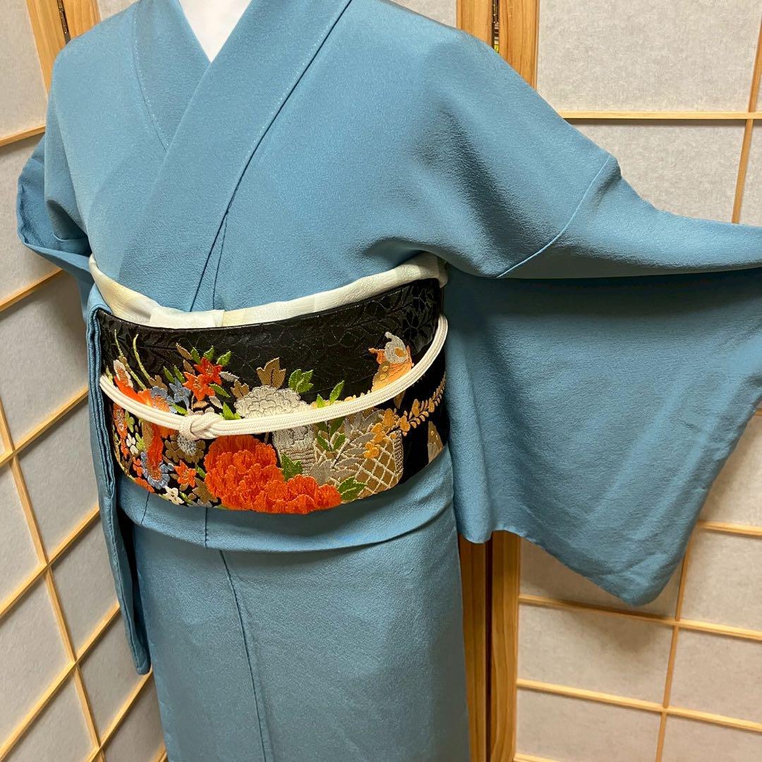 5789# Japanese Kimono Vintage Womens Silk Fabric Robe Kimono only sold Blue