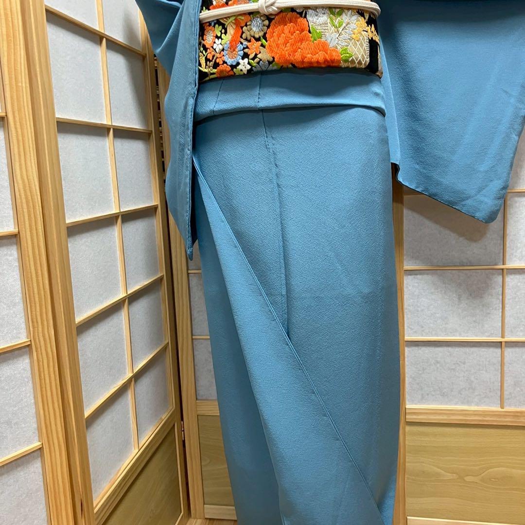 5789# Japanese Kimono Vintage Womens Silk Fabric Robe Kimono only sold Blue