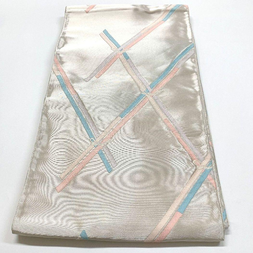 5075# Japanese Vintage Fukuro Obi Belt Kimono Fabric Silk Traditional Silver