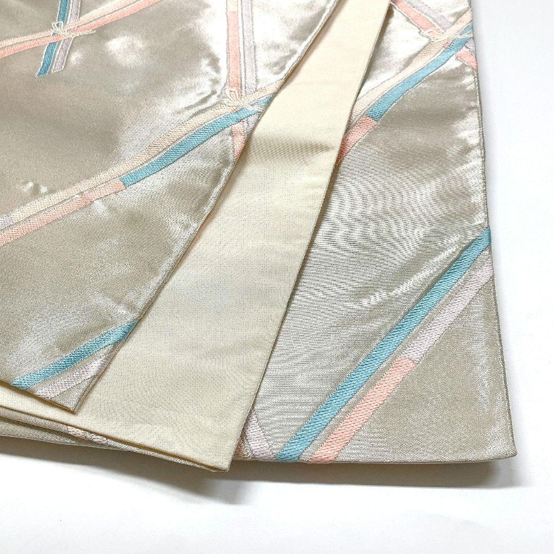 5075# Japanese Vintage Fukuro Obi Belt Kimono Fabric Silk Traditional Silver