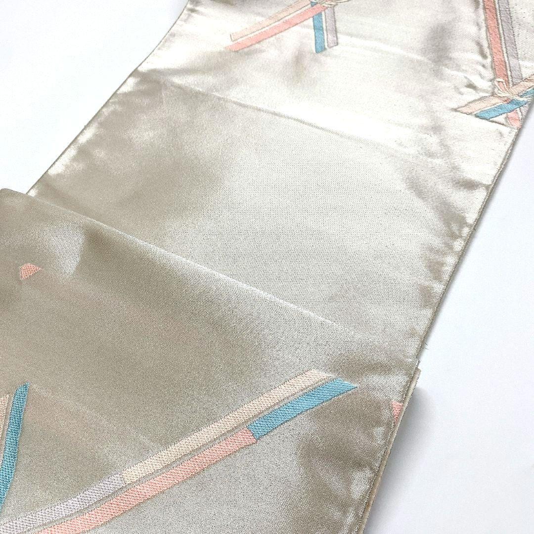 5075# Japanese Vintage Fukuro Obi Belt Kimono Fabric Silk Traditional Silver