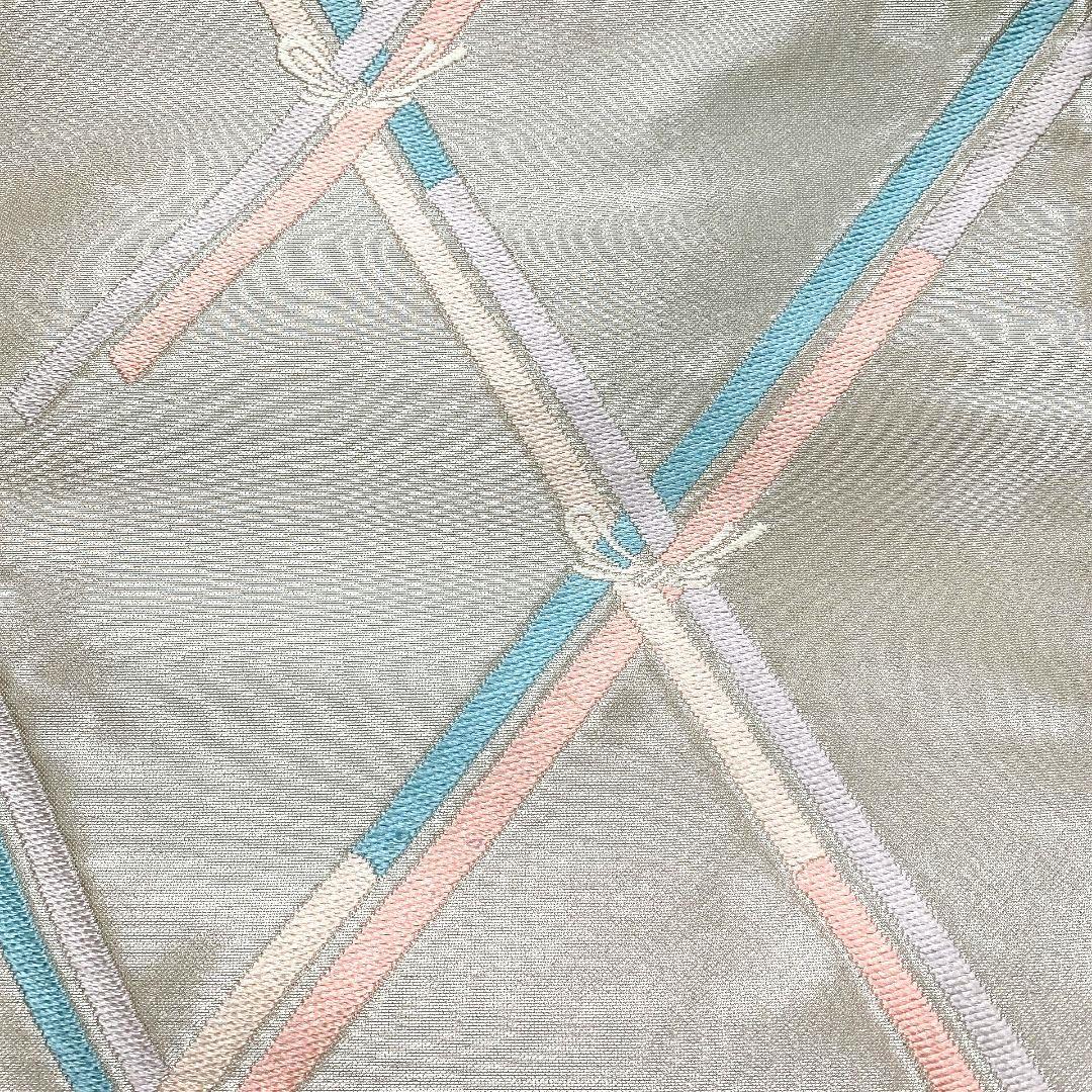 5075# Japanese Vintage Fukuro Obi Belt Kimono Fabric Silk Traditional Silver
