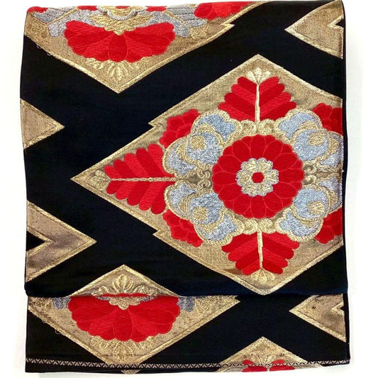 4771# Japanese Vintage Fukuro Obi Belt Kimono Fabric Silk Traditional Black