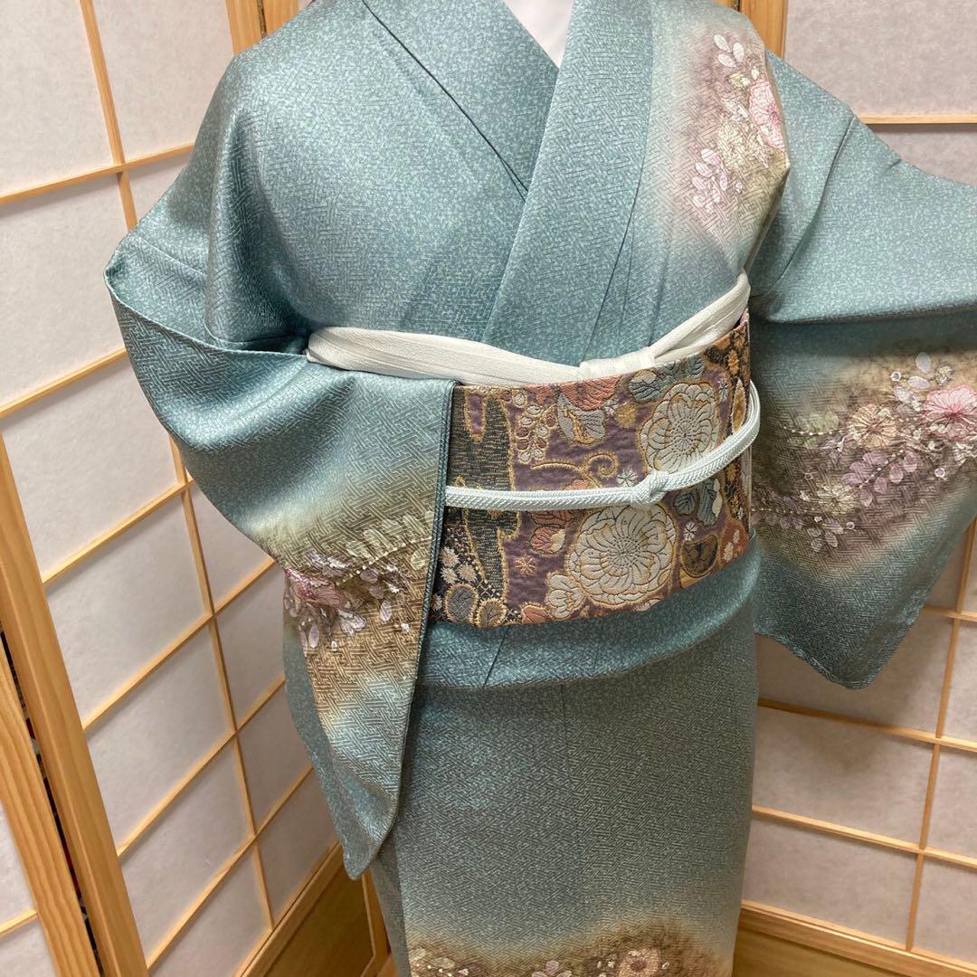 2901# Japanese Kimono Vintage Womens Silk Fabric Robe Kimono only sold Unused